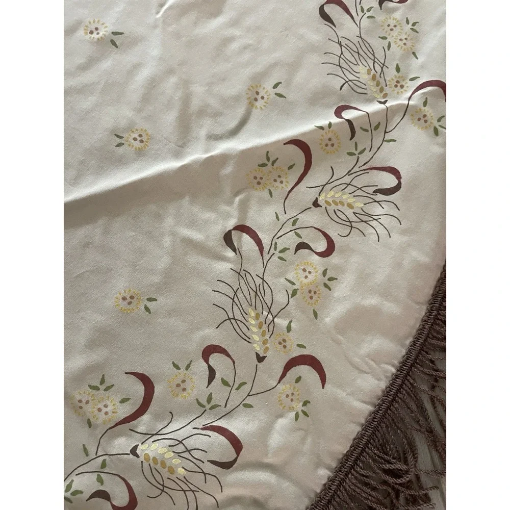Vtg Boho Fringe Tablecloth Round 60